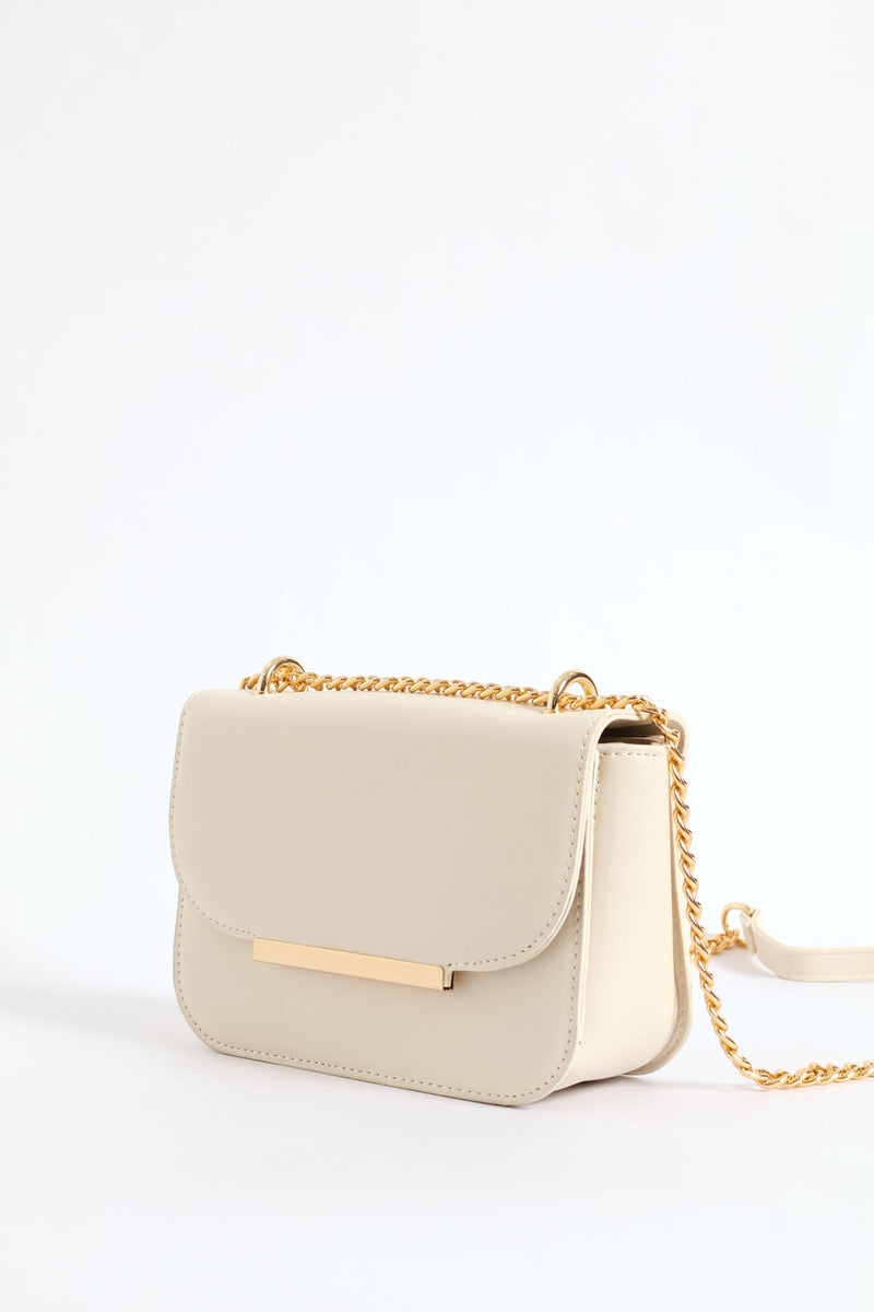 Gold Hardware Satchel Bag - Cream