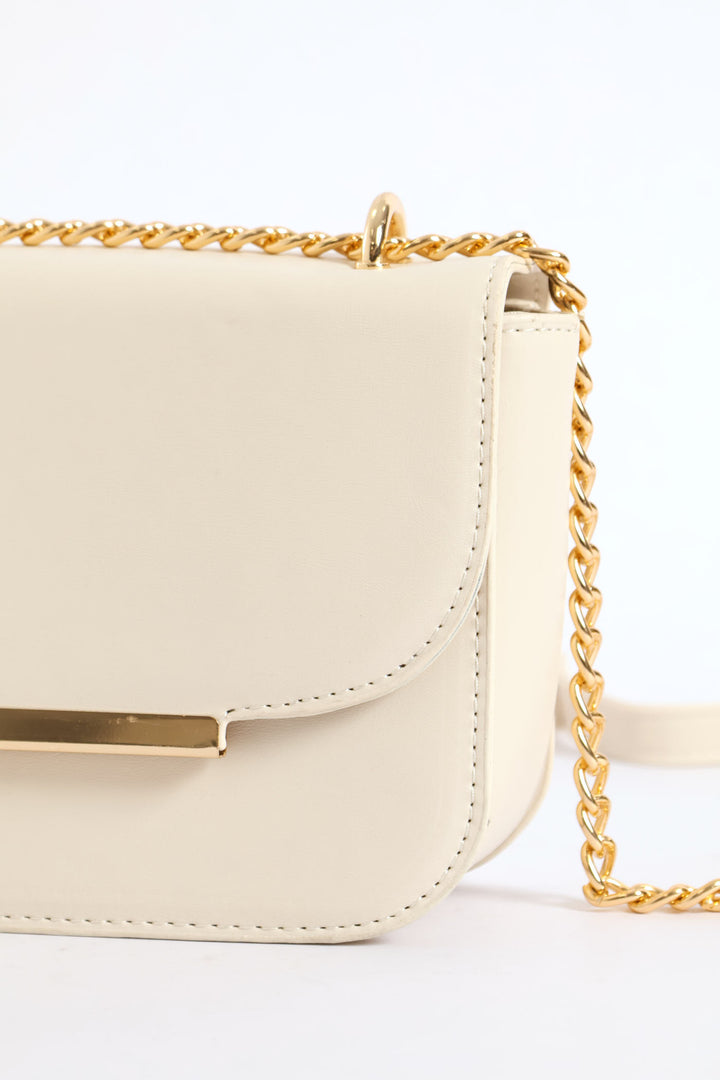 Gold Hardware Satchel Bag - Cream