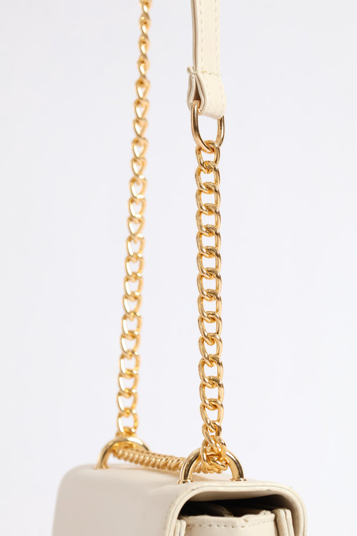 Gold Hardware Satchel Bag - Cream
