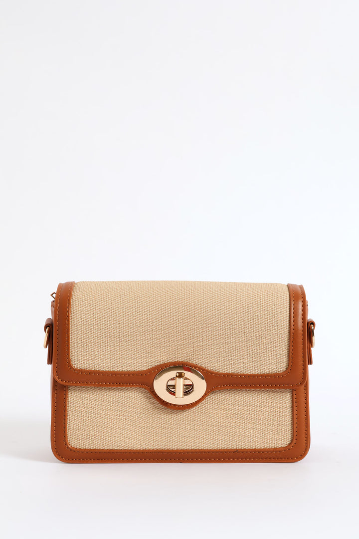 Colour Block Canvas Satchel - Tan