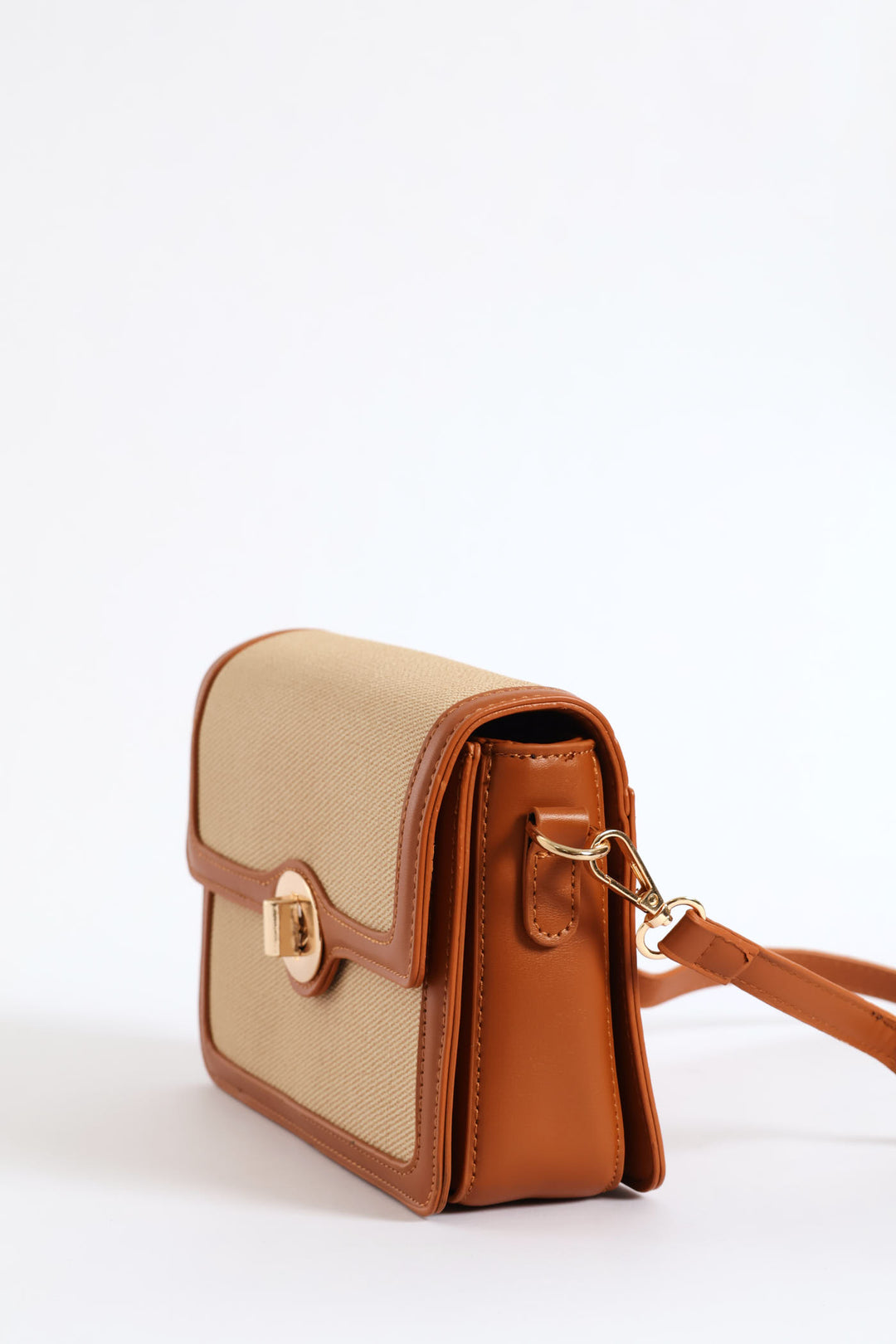 Colour Block Canvas Satchel - Tan