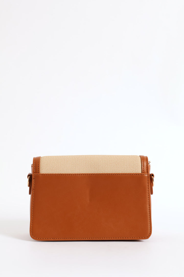Colour Block Canvas Satchel - Tan