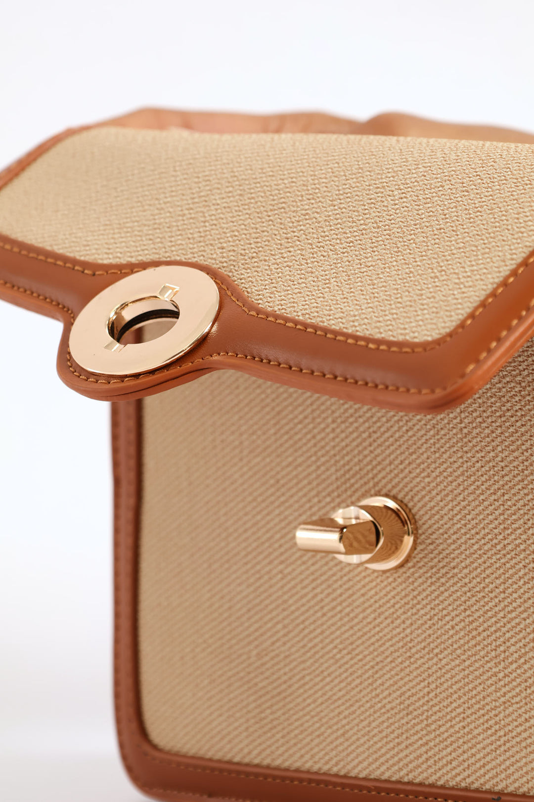 Colour Block Canvas Satchel - Tan