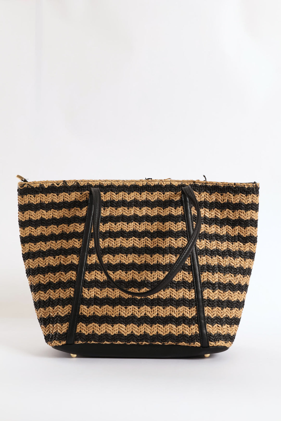 Straw Shopper Bag - Black/Tan