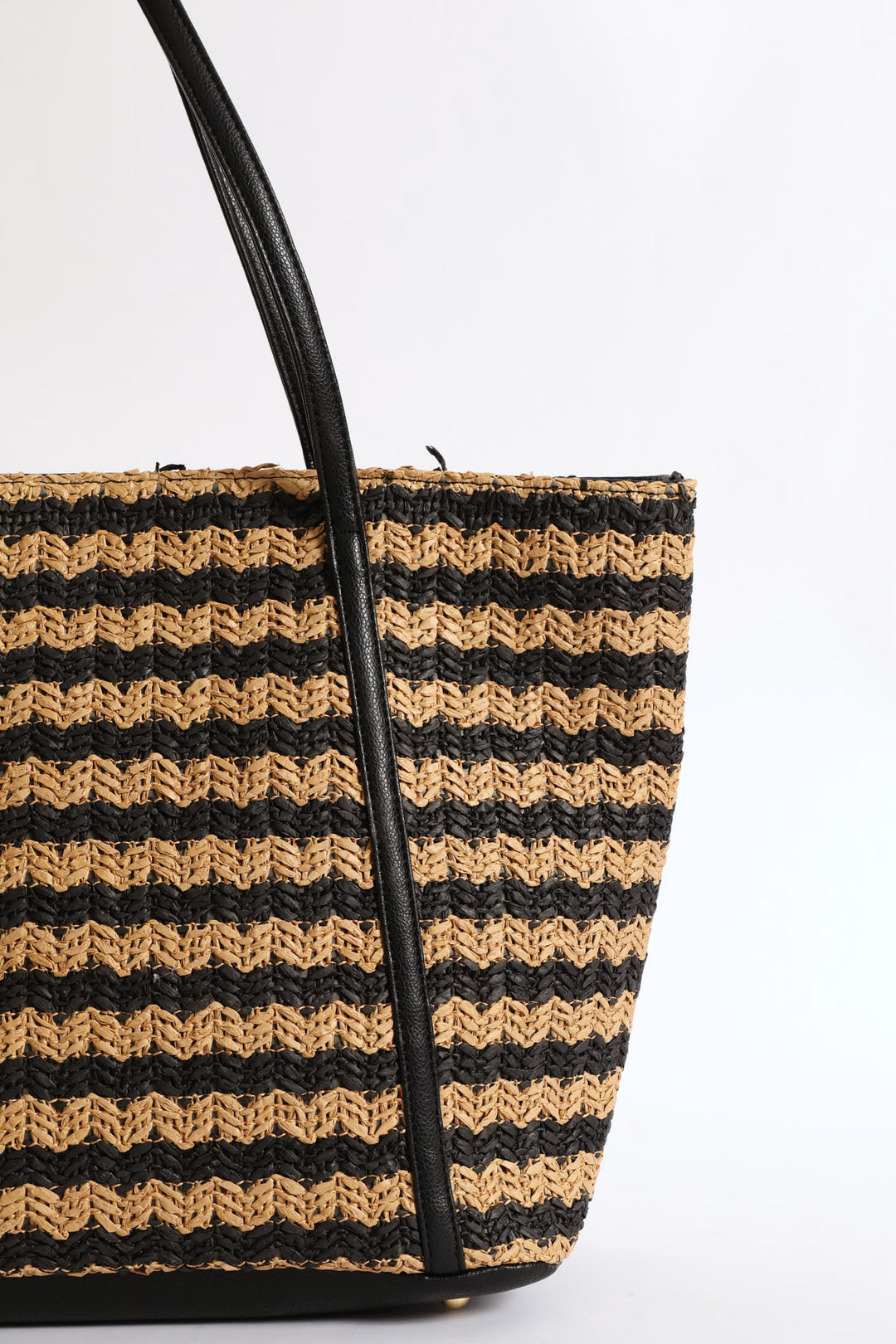 Straw Shopper Bag - Black/Tan