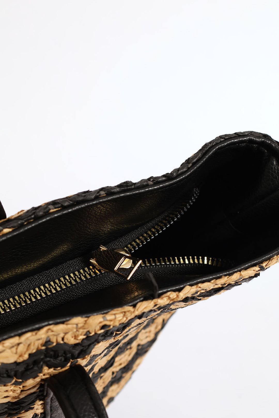 Straw Shopper Bag - Black/Tan