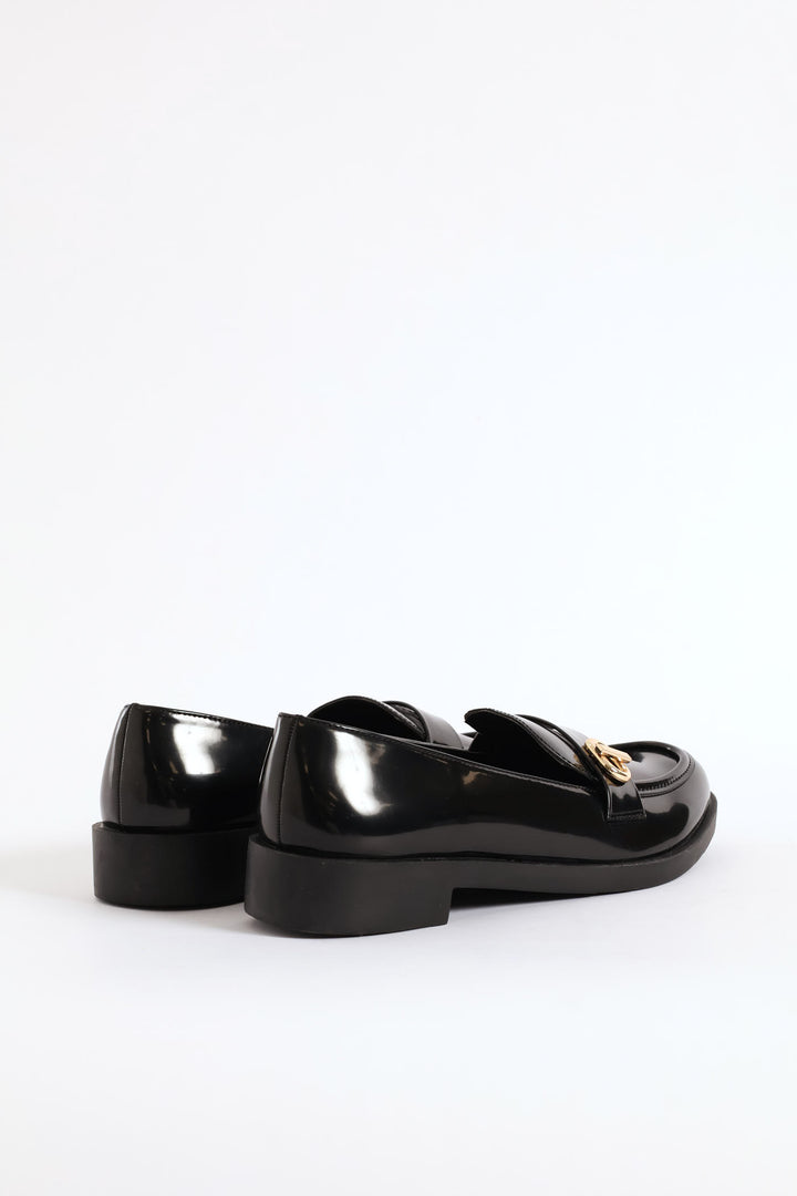 Side Circle Trim Shiny Loafer - Black