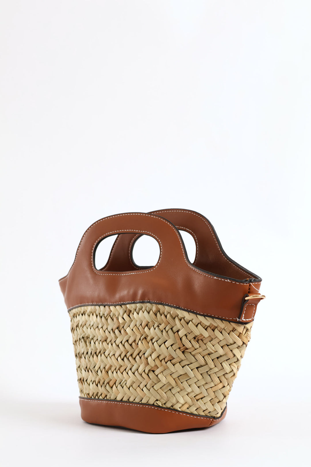 Straw Top Handle Tote Bag - Tan