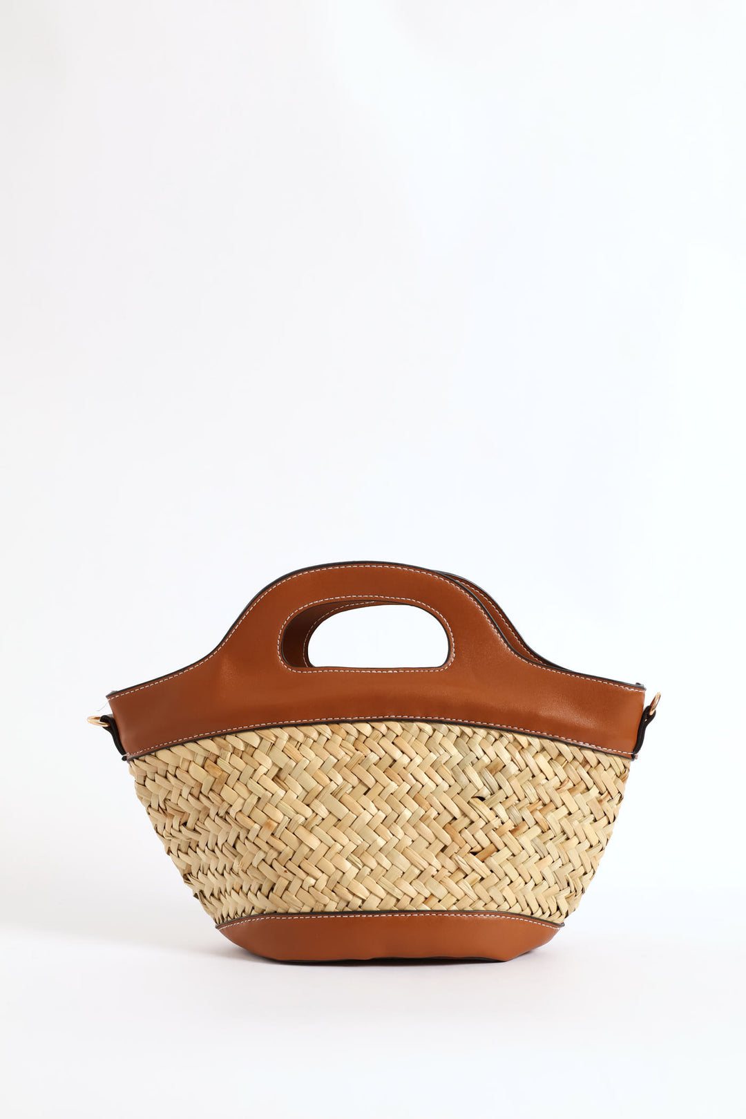 Straw Top Handle Tote Bag - Tan