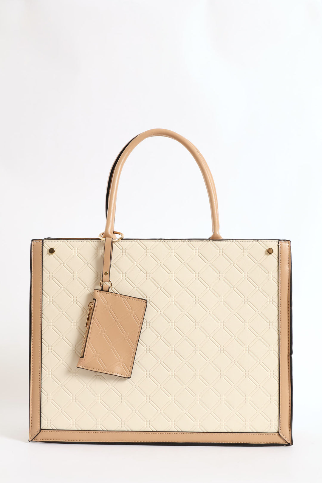 Top Handle Square Embossed Laptop Bag - Cream