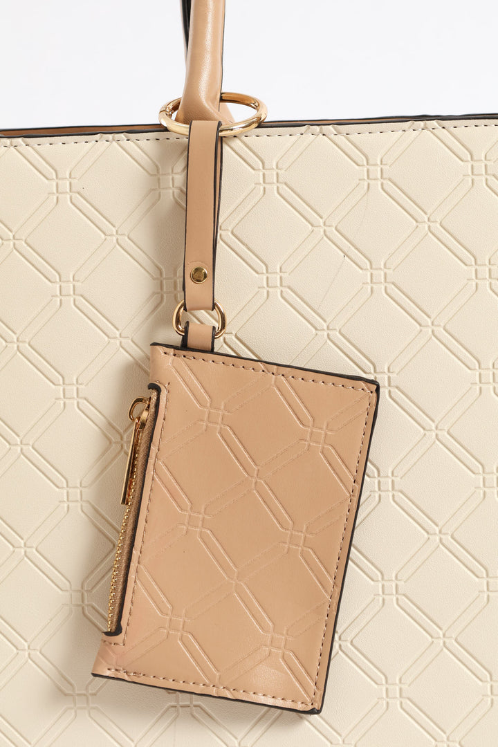 Top Handle Square Embossed Laptop Bag - Cream