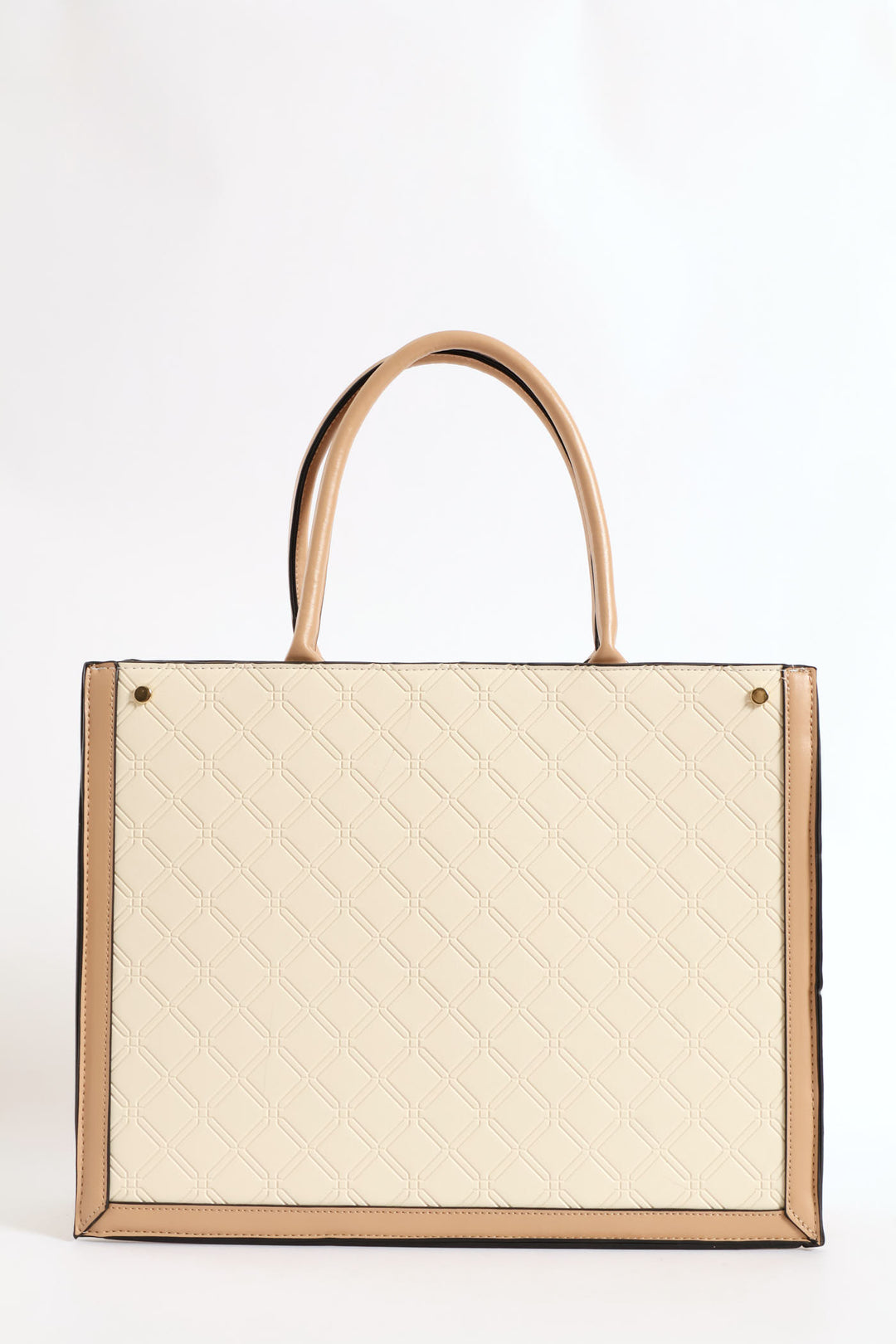 Top Handle Square Embossed Laptop Bag - Cream