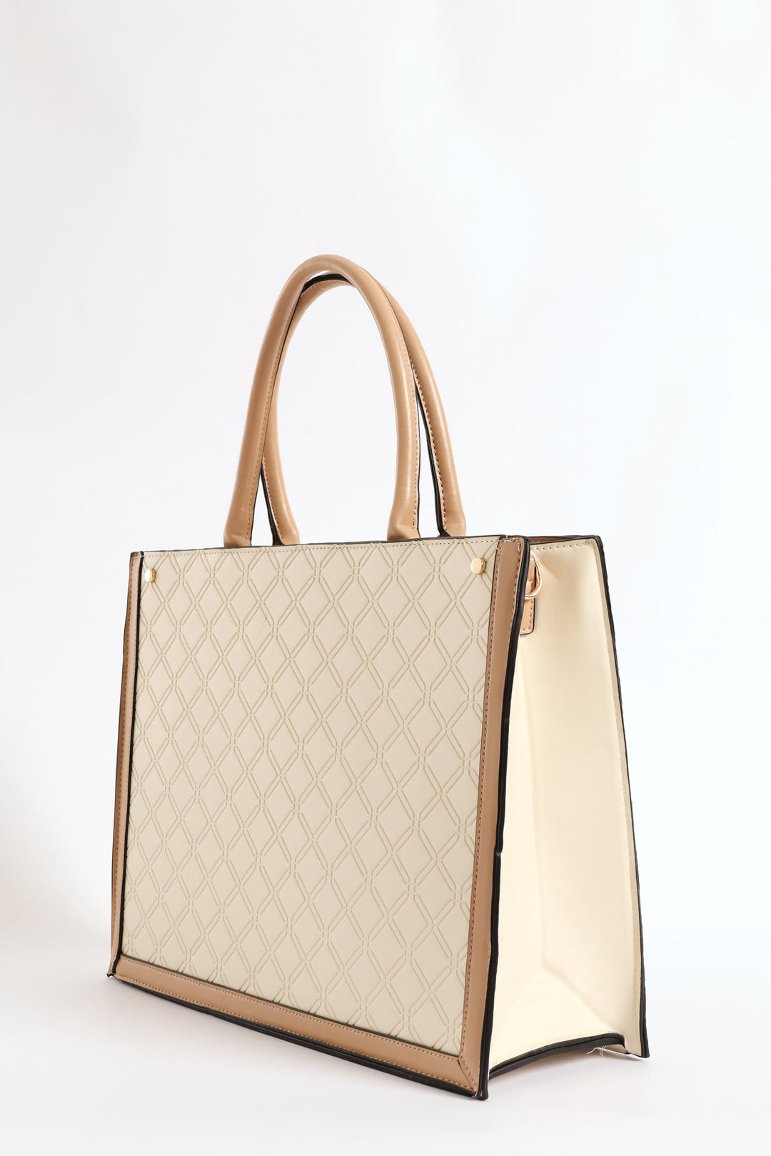 Top Handle Square Embossed Laptop Bag - Cream