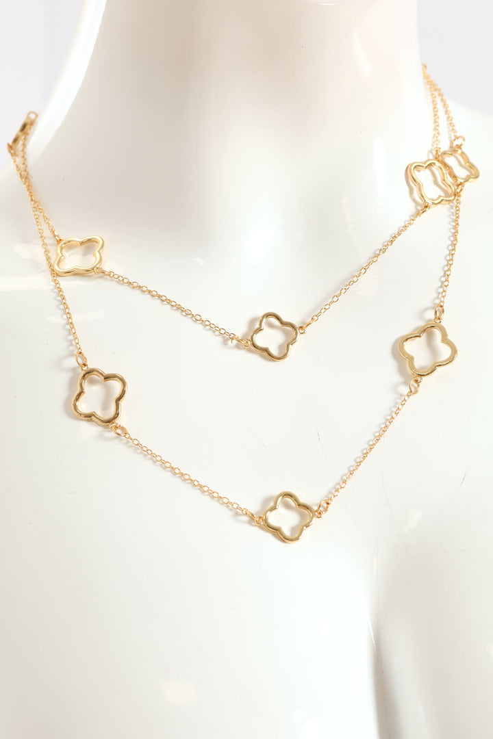 Cutout Clover Long Statement Necklace - Gold
