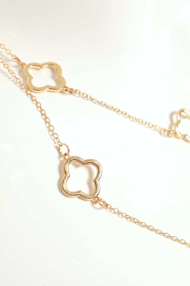Cutout Clover Long Statement Necklace - Gold