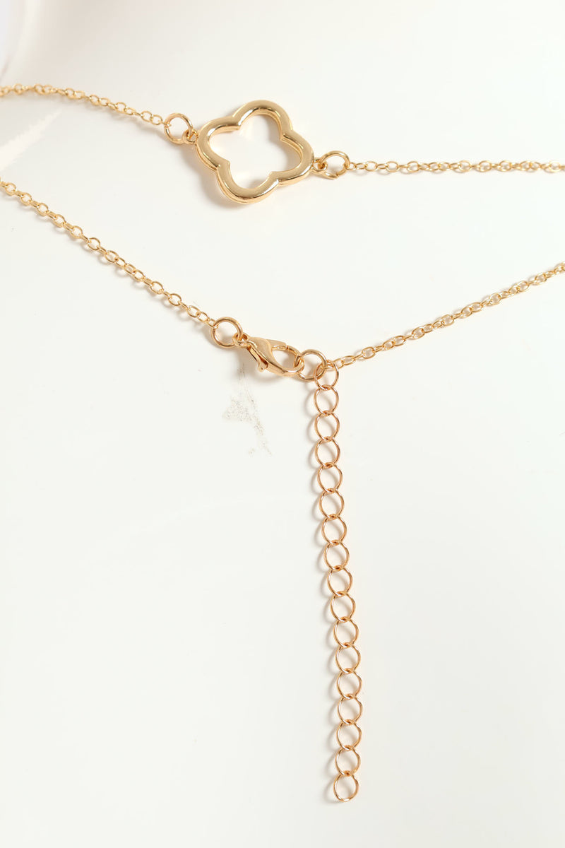 Cutout Clover Long Statement Necklace - Gold