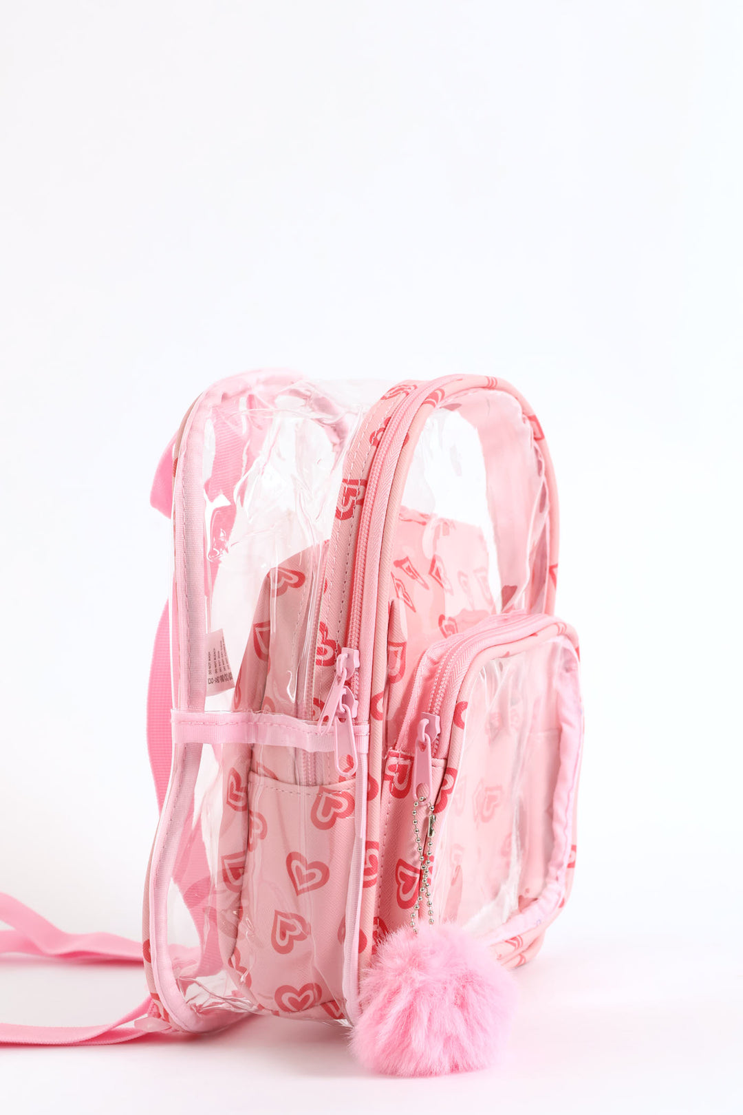 Girls Hearts Print Clear Backpack - Pink