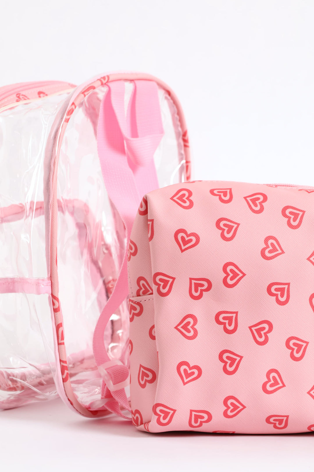 Girls Hearts Print Clear Backpack - Pink