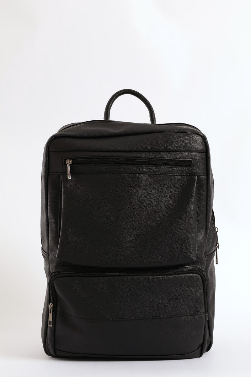 Faux Leather Backpack - Brown