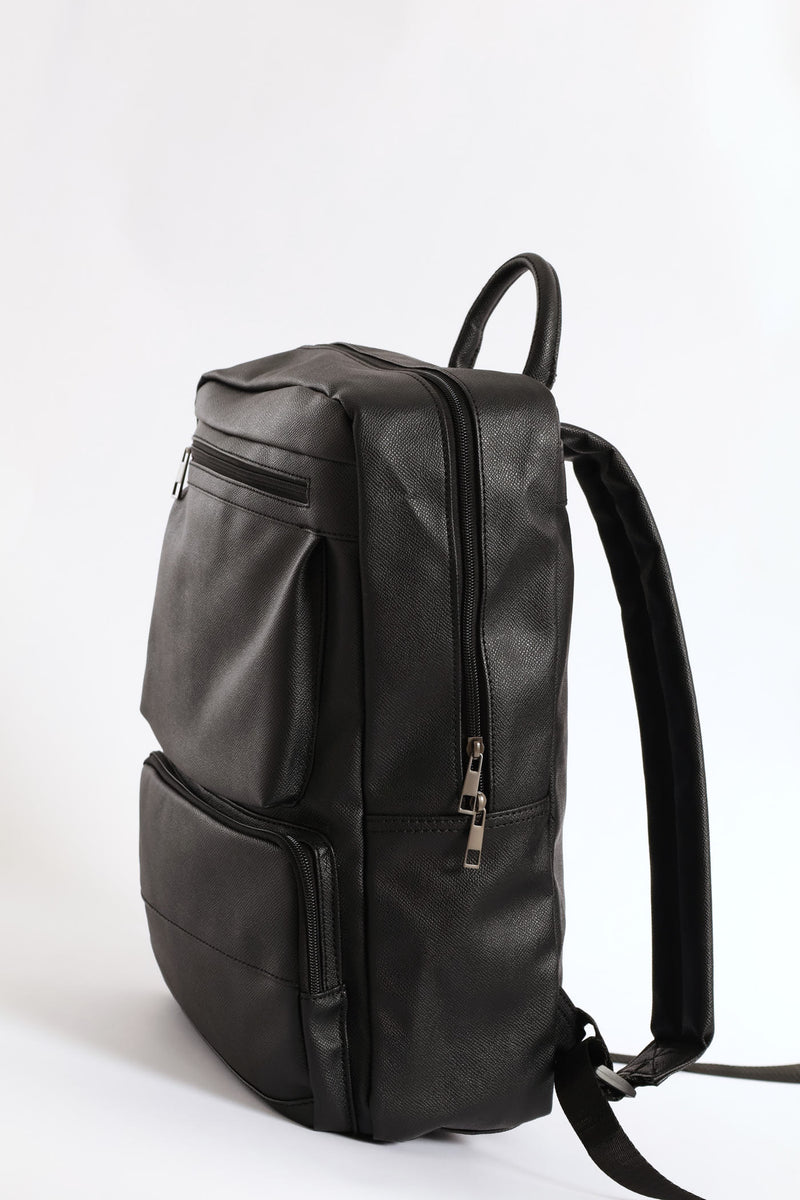Faux Leather Backpack - Brown