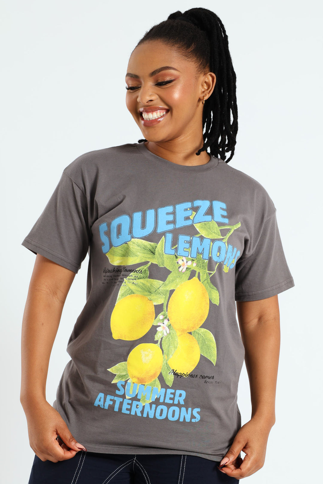 Ladies Lemon Printed Oversized Tee Grey – Edgars
