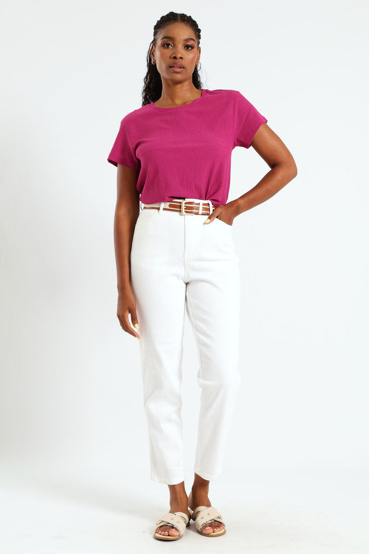 Triple Stitch Belted Mom Jean - Off White