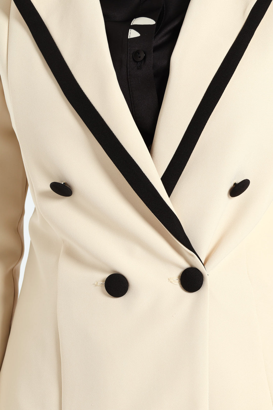 Contrast Tipped Double Breasted Blazer - Cream