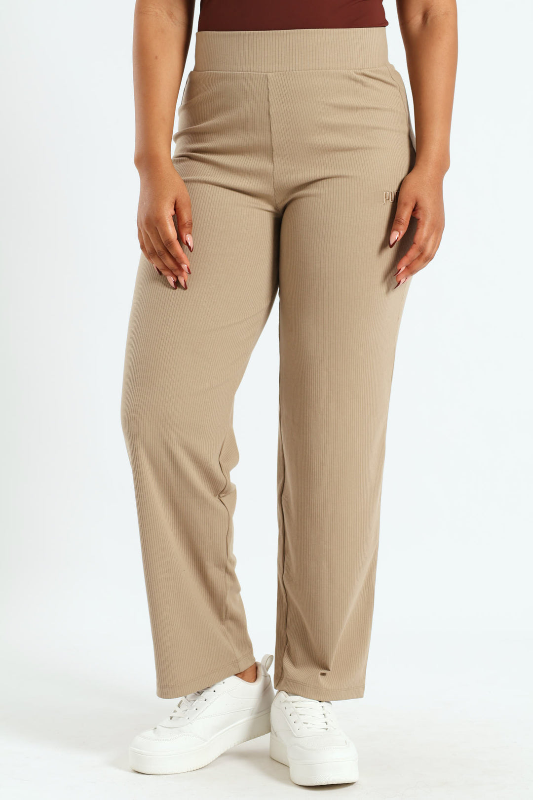 Elevated High Waist Straight Leg Pants - Taupe