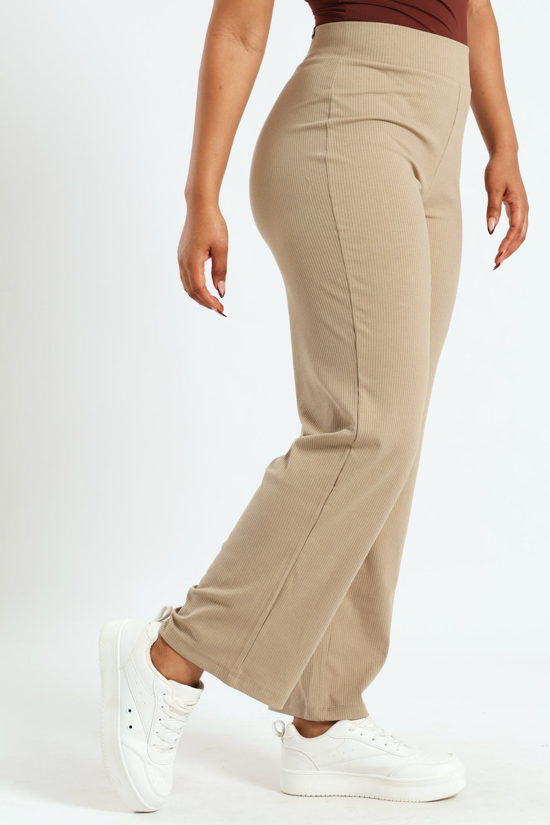 Elevated High Waist Straight Leg Pants - Taupe