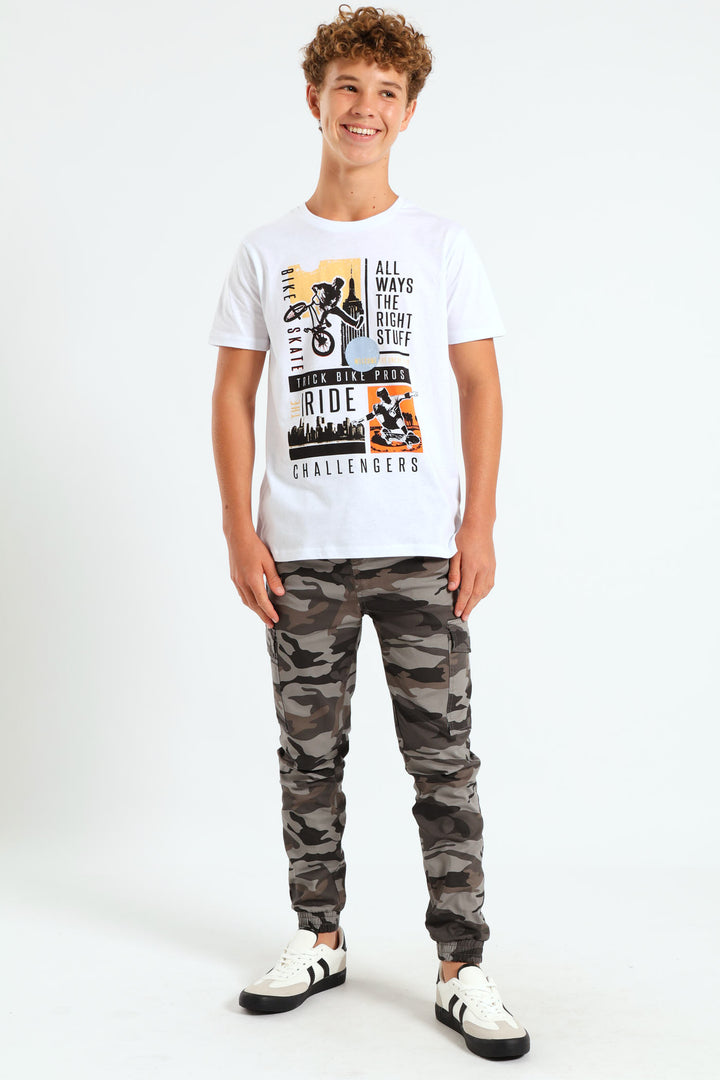 Boys Skate Bike Print Tee - White