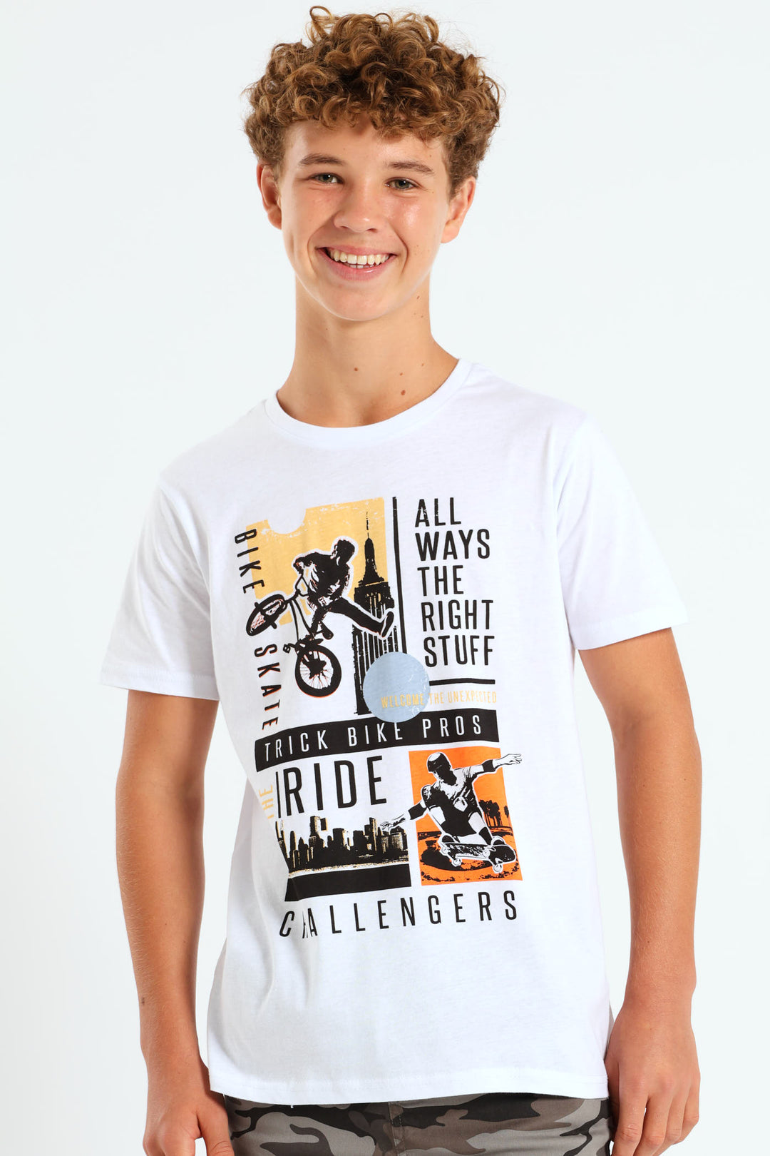 Boys Skate Bike Print Tee - White