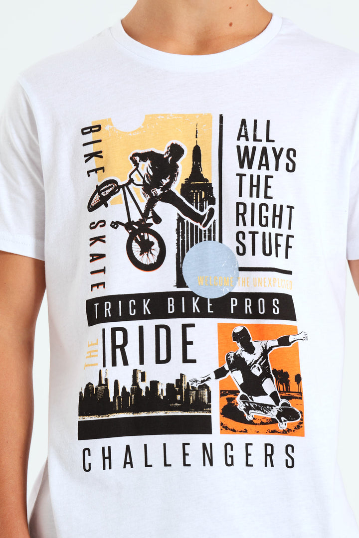 Boys Skate Bike Print Tee - White