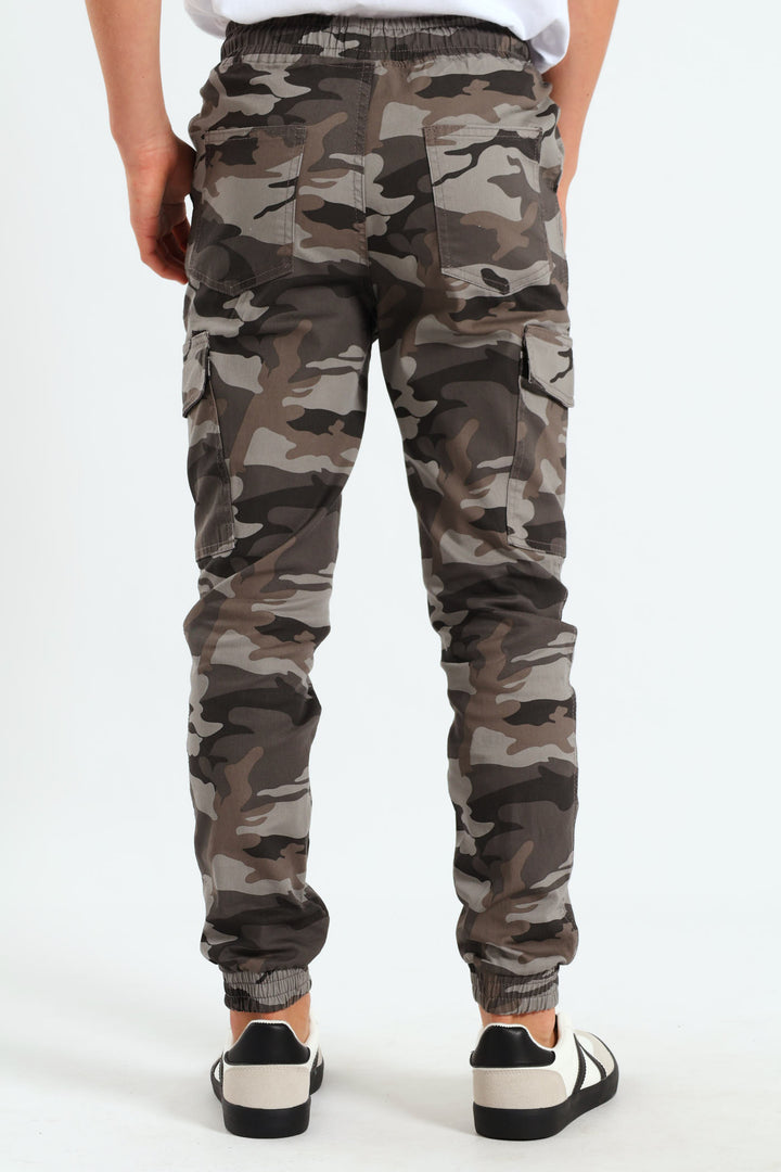 Boys Flat Pocket Camo Cargo Jogger - Grey