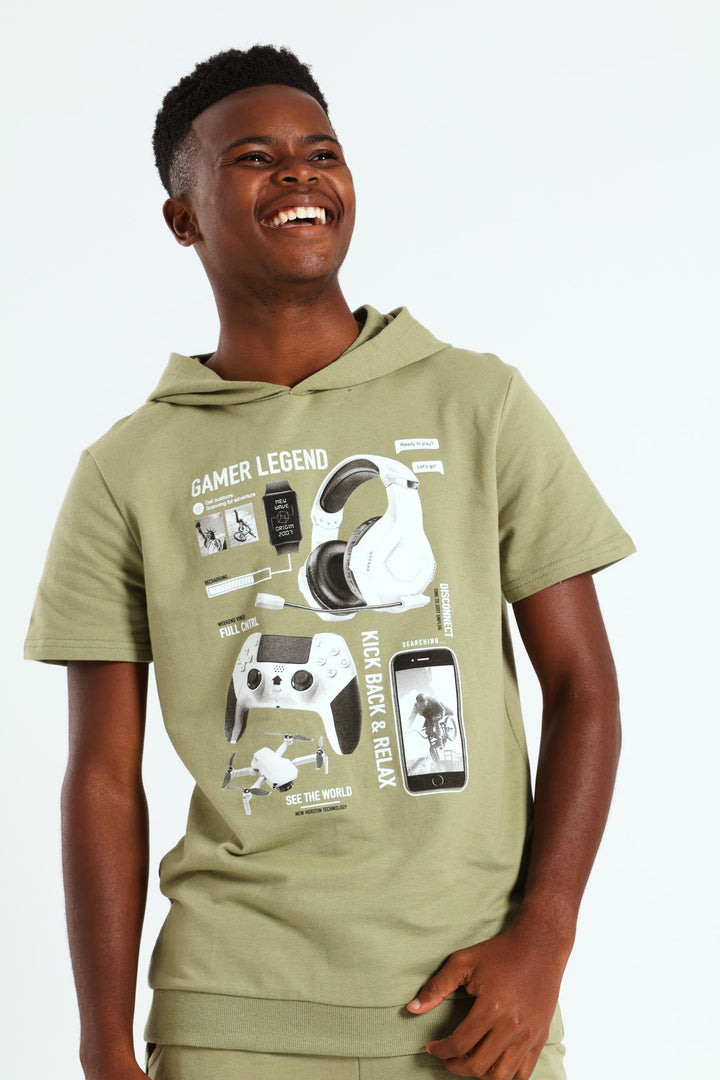 Boys Photographic Top - Olive