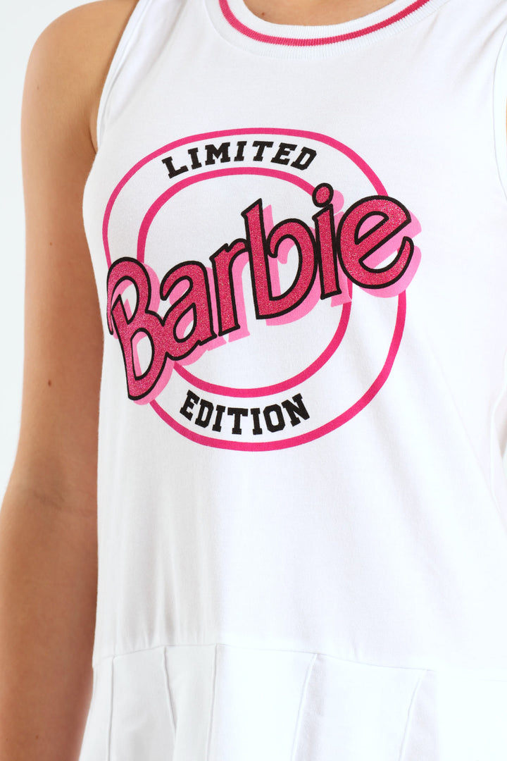 Girls Barbie Pleated Dress - White