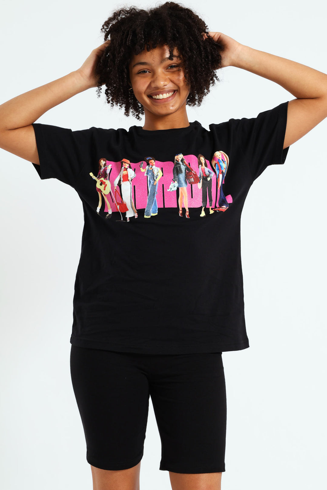 Girls Barbie Oversized Tee - Black