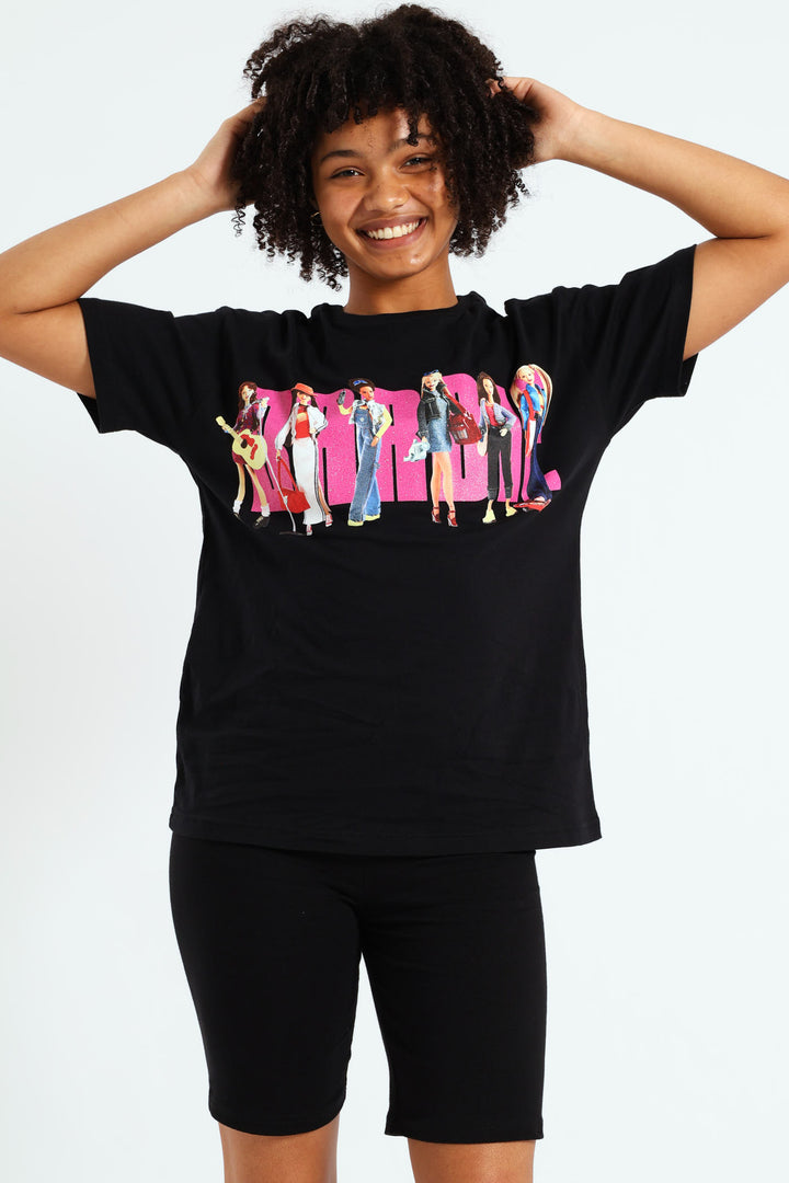 Girls Barbie Oversized Tee - Black