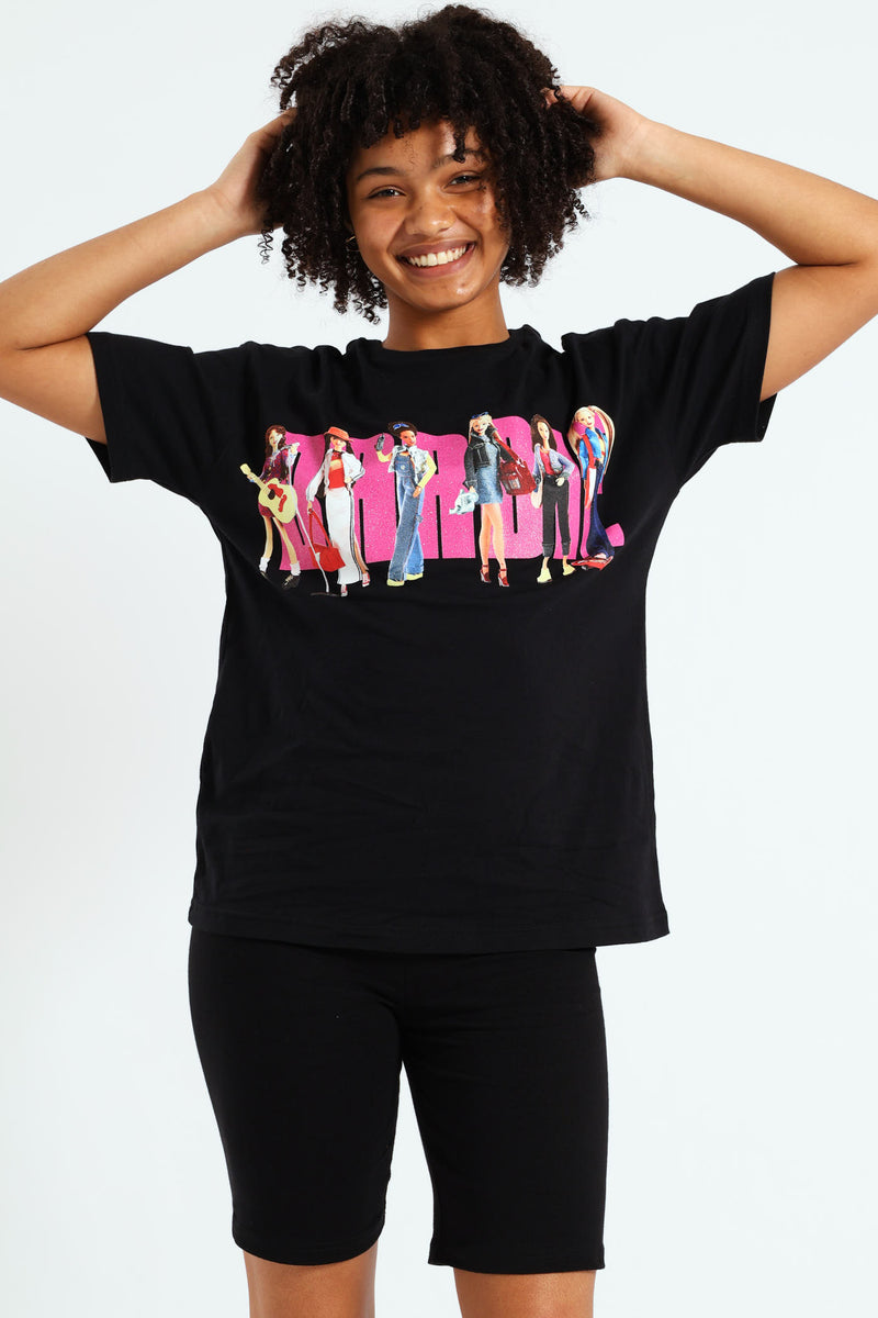 Girls Barbie Oversized Tee - Black