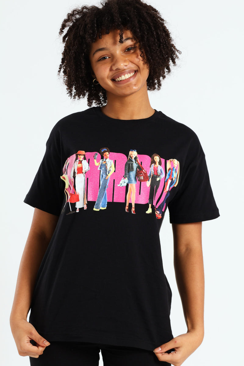 Girls Barbie Oversized Tee - Black