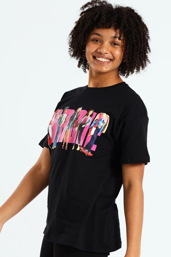 Girls Barbie Oversized Tee - Black