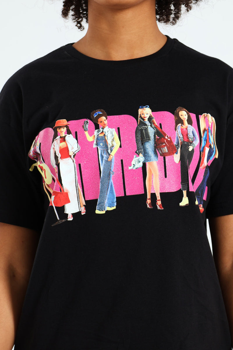 Girls Barbie Oversized Tee - Black