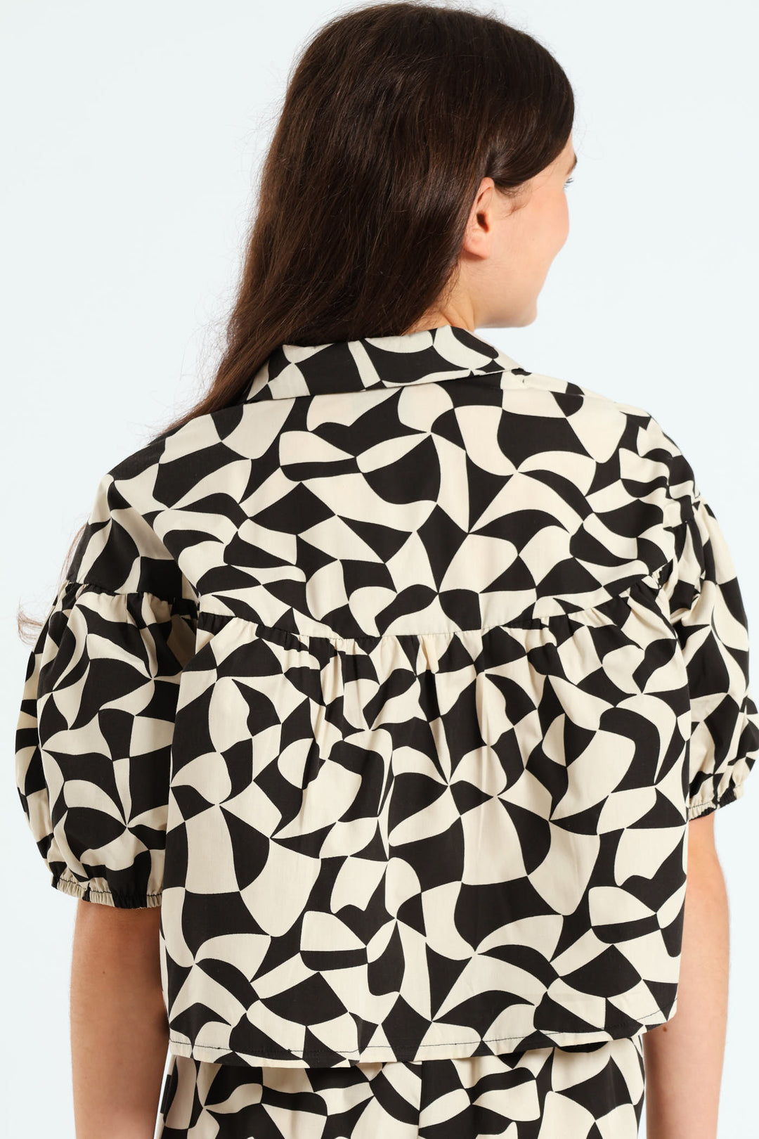 Girls Geo Print Shirt - Black/Cream