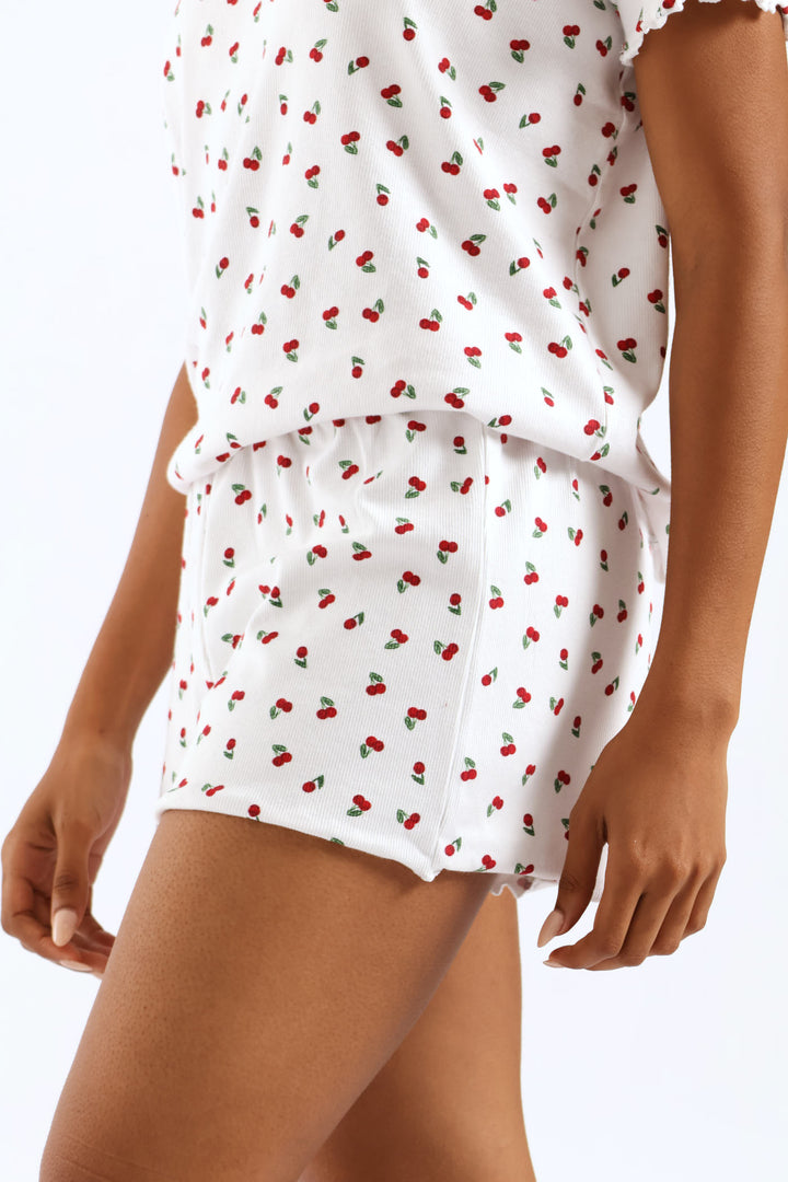 Cherry Rib Knit Short - White/Red