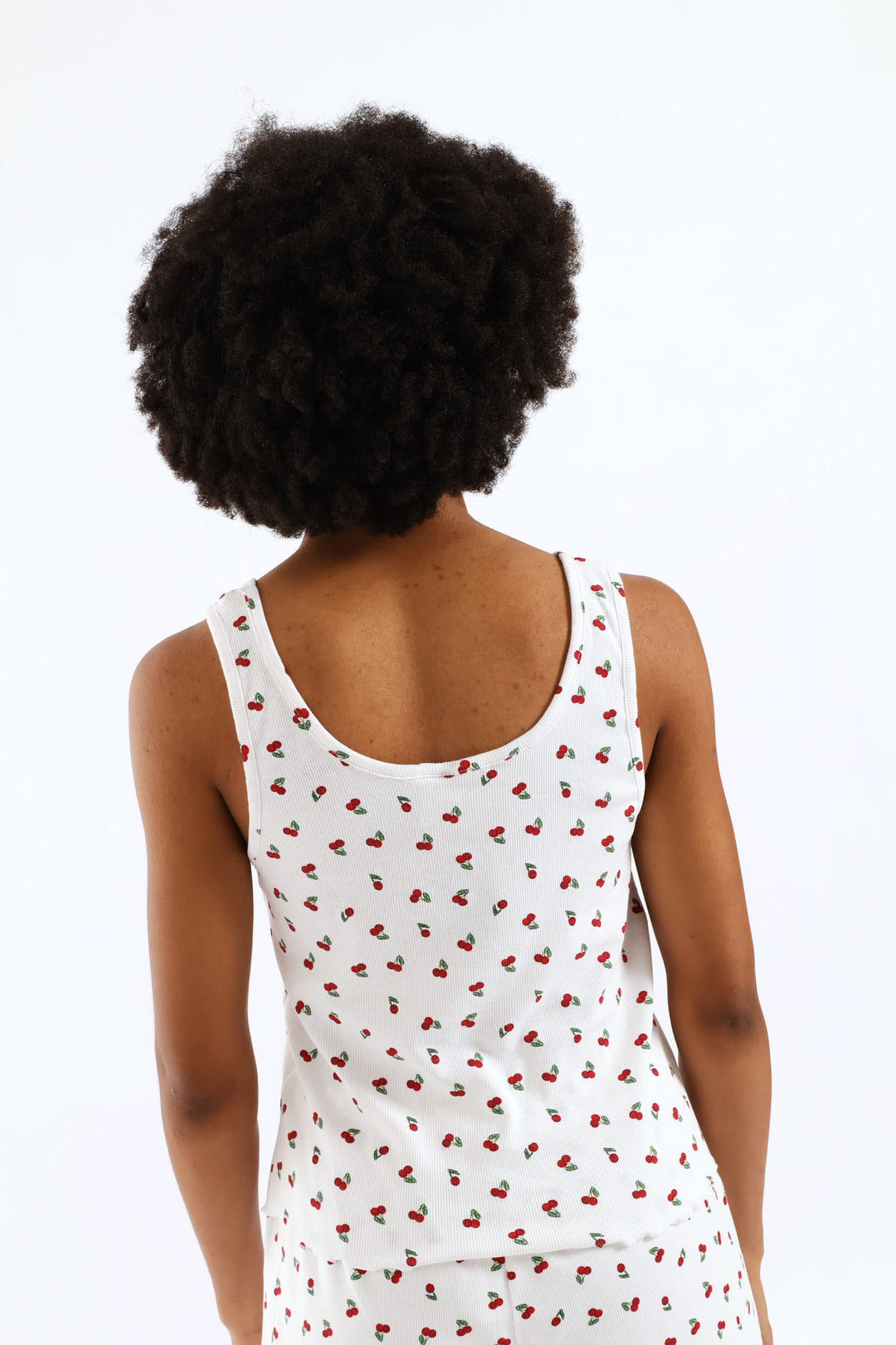 Cherry Rib Knit Tank Top - White/Red
