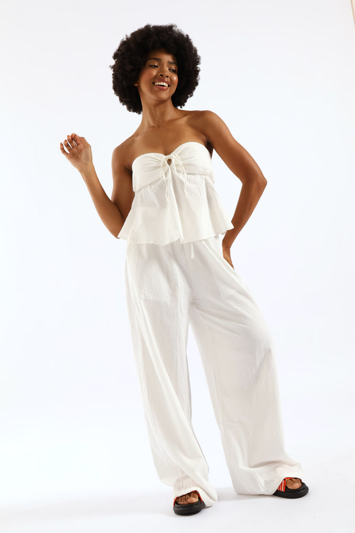 Wide Leg Rustic Trouser - White