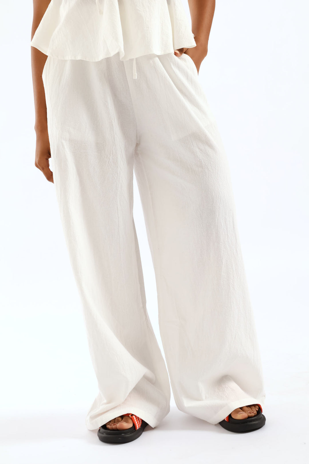 Wide Leg Rustic Trouser - White