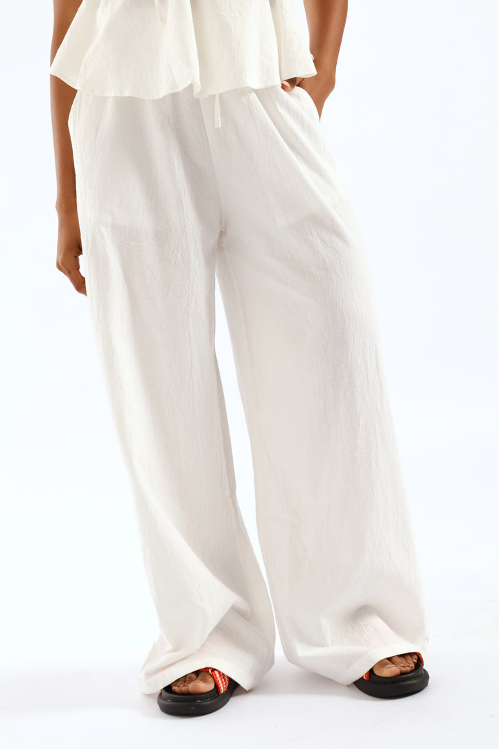 Wide Leg Rustic Trouser - White