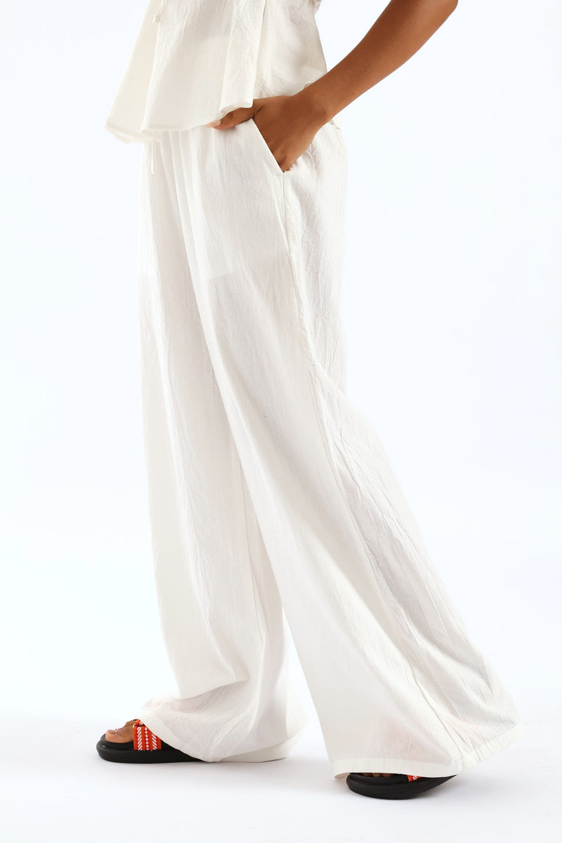 Wide Leg Rustic Trouser - White