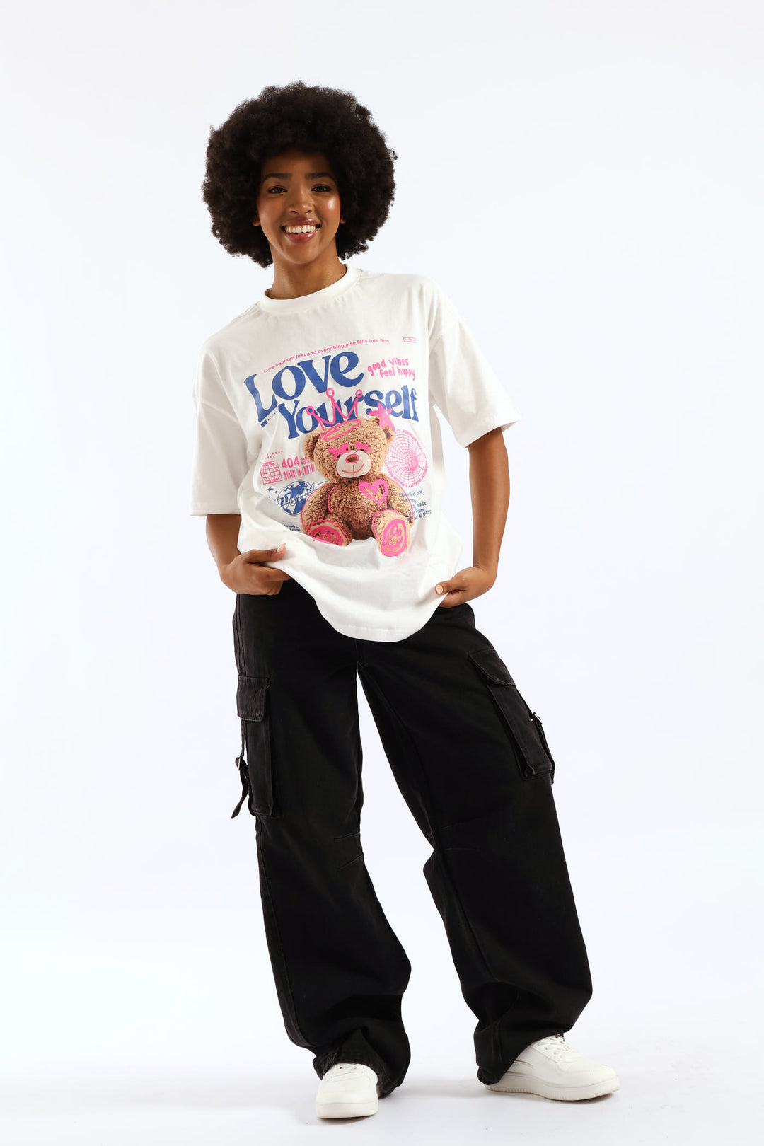 Oversized Love Yourself Teddy Tee - White