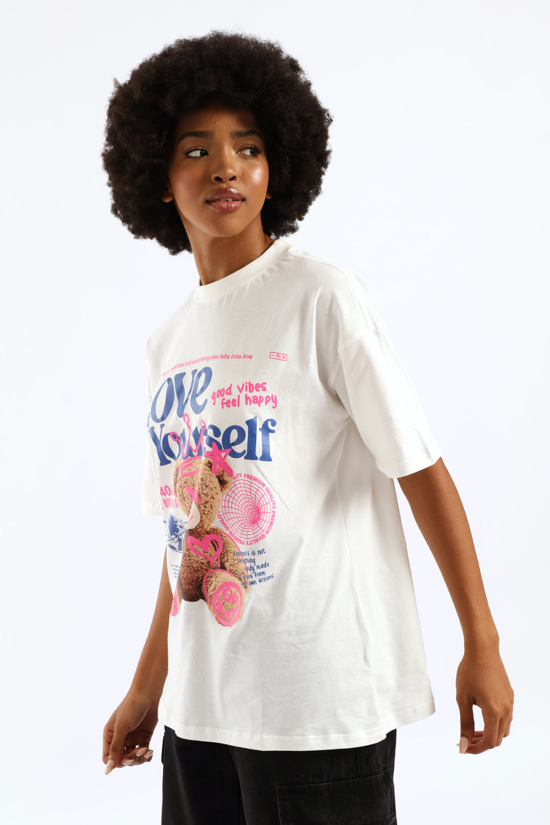 Oversized Love Yourself Teddy Tee - White